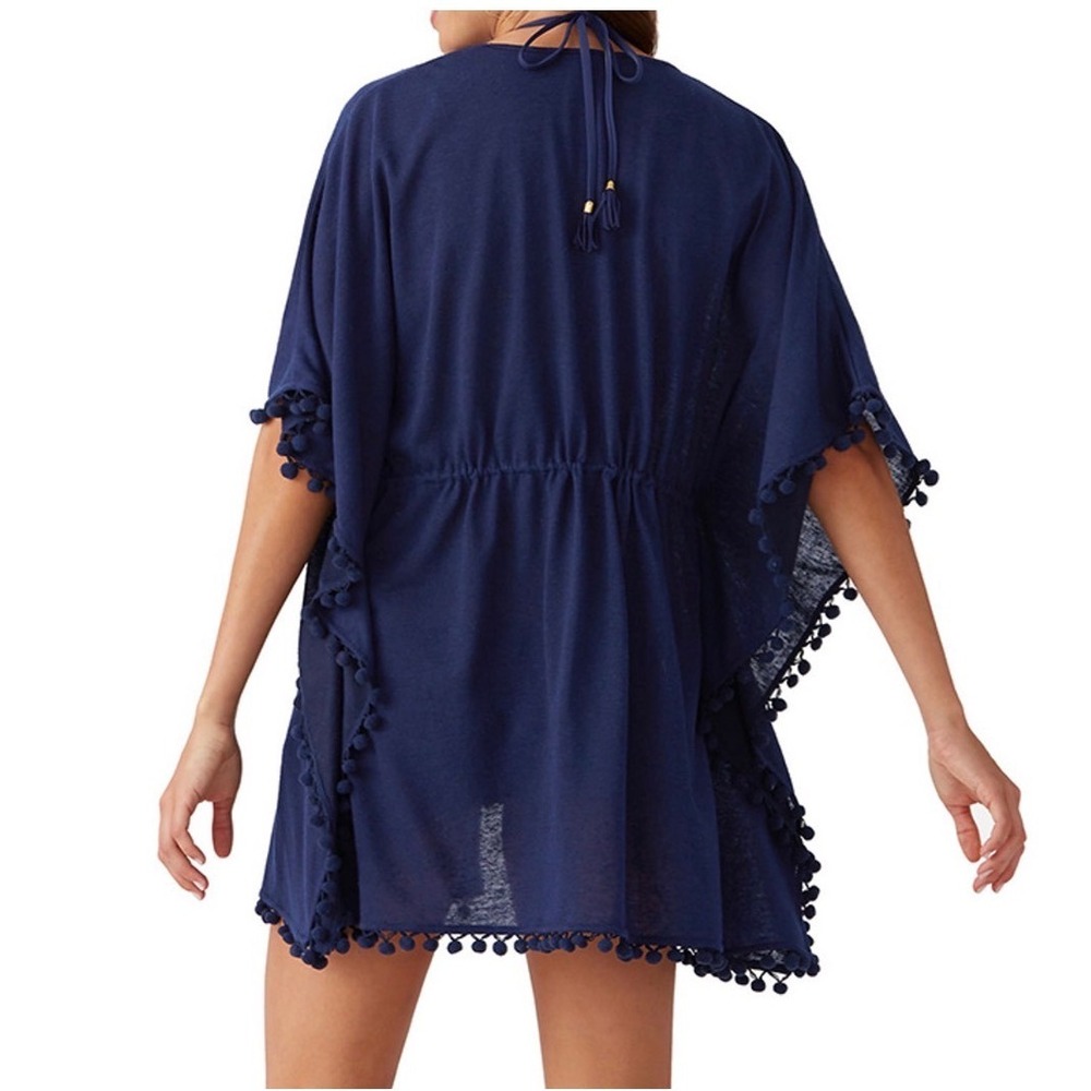 Tommy Bahama Deep Blue Pom-Pom Swim Coverup - Picture 2 of 10